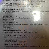 Spinners Grill menu