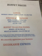Shishkabob Express menu