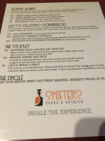 Snifters Tapas Spirits menu