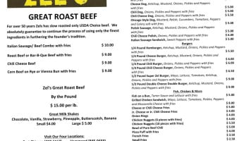 Zel's Roast Beef menu