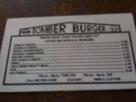 Bomber Burger menu