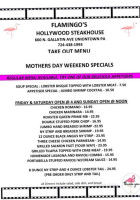 Flamingo's Hollywood Steakhouse menu