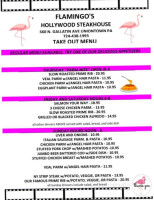 Flamingo's Hollywood Steakhouse menu