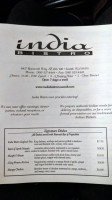 India Bistro menu