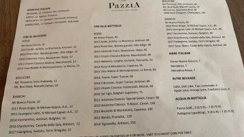 Pazzia Restaurant Pizzeria Bar menu