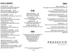 Prosecco menu