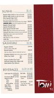 Tomi Sushi menu