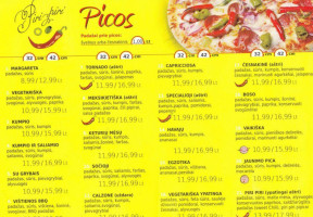 Piri Piri Pica, Picerija, Paulvikta menu