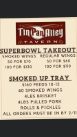 Tin Pan Alley Tavern menu