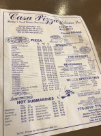 Casa Pizza menu