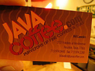 Java Coffee Tea Co. menu