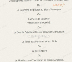 Hôtel le Chêne Vert menu