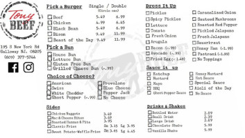 Tony Beef menu