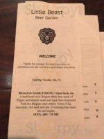 Little Beast Brewing Beer Garden menu