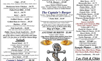 Captain's Quarters Lounge menu