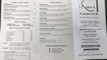 Rita's Gourmet Deli menu