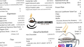 Higher Grounds Coffee Shop menu
