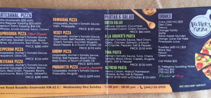 Archer's Pizza menu