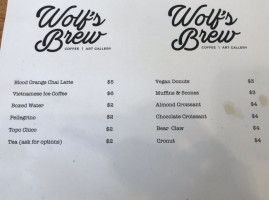 Wolf's Brew Coffee Art Gallery menu