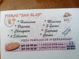 Pizzería San Blas menu