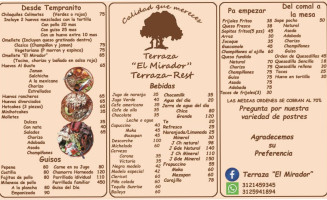 Terraza El Mirador menu