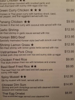 Asia Fusion menu