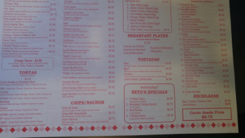 Beto's Taqueria menu