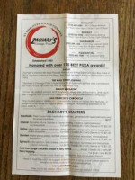 Zacharys Chicago Pizza menu