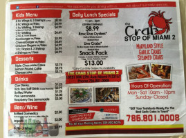 The Crab Stop Of Miami Seafood Market menu