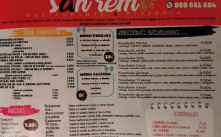 San Remo menu