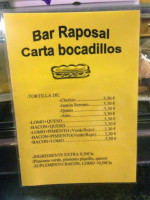 Bar Restaurante Raposal menu