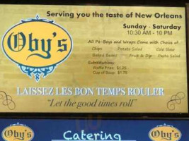 Oby's Restaurant menu