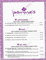Jasmine's Noodle menu