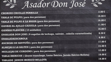 Asador Don Jose menu
