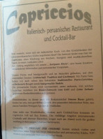 Capriccios menu