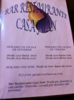 Casa Juan menu