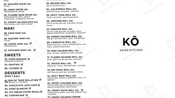 Kô (voorheen Asian Delight Groenekan) menu