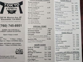 Tokeyo Express menu