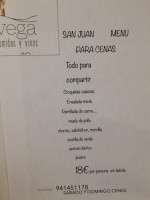 Vega Comidas Y Vinos menu