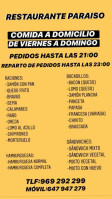 ParaÍso. menu