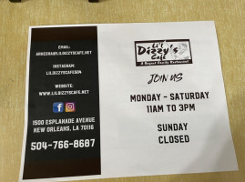 Lil Dizzy's Cafe menu