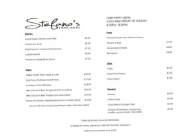 Stefano's Italian menu