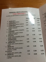 Pizzeria Tio Miguel menu
