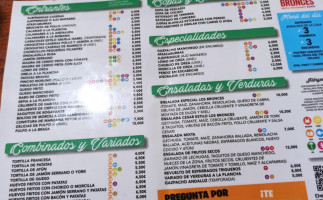 Hostal Los Bronces menu