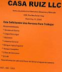 Casa Ruiz, Llc menu