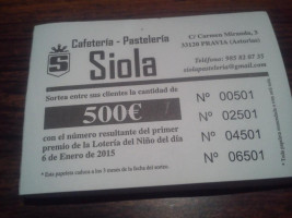 Pasteleria Siola menu