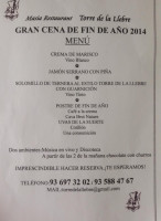 Torre De La Llebre menu