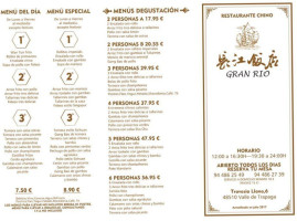 Restaurente Gran Rio menu