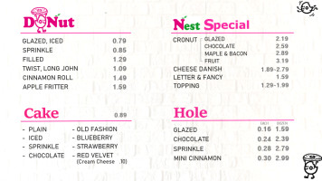 The Donut Nest menu