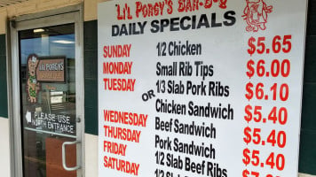 Li'l Porgy's -b-q menu